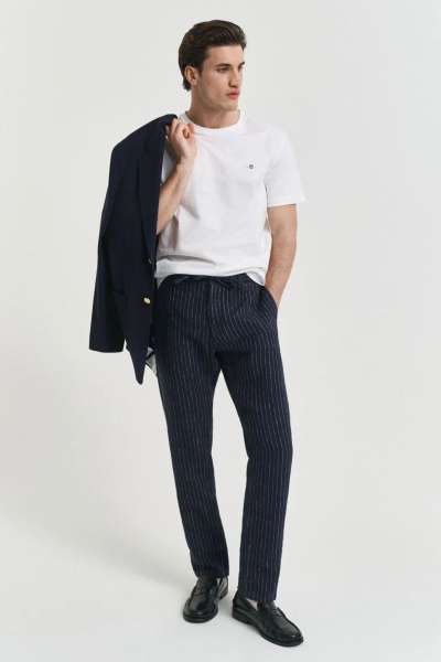 NADRÁG GANT REL LINEN PINTRIPE D PANT DARKENED NAVY