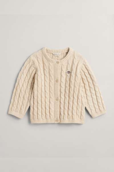 KARDIGÁN GANT SHIELD COTTON CABLE CARDIGAN LIGHT BEIGE MELANGE