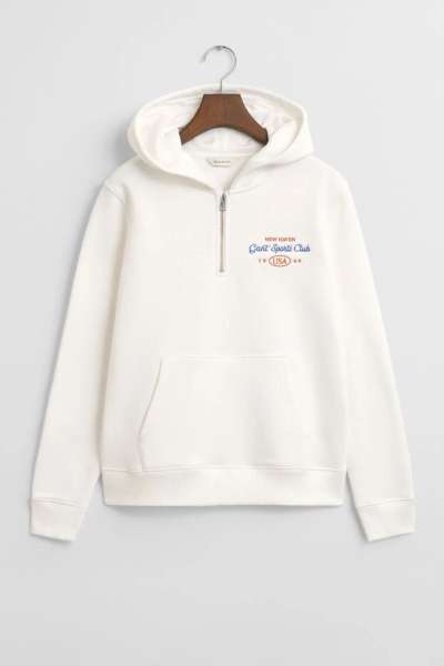 MELEGÍTŐFELSŐ GANT SPORT CLUB GRAPHIC HALF-ZIP HOODIE EGGSHELL