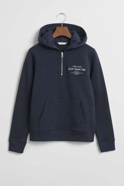 MELEGÍTŐFELSŐ GANT SPORT CLUB GRAPHIC HALF-ZIP HOODIE EVENING BLUE