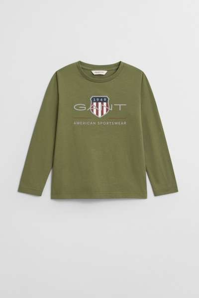 PÓLÓ GANT ARCHIVE SHIELD LS T-SHIRT WASHED OLIVE