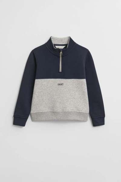 MELEGÍTŐFELSŐ GANT BLOCKED HALF ZIP SWEATSHIRT LIGHT GREY MELANGE