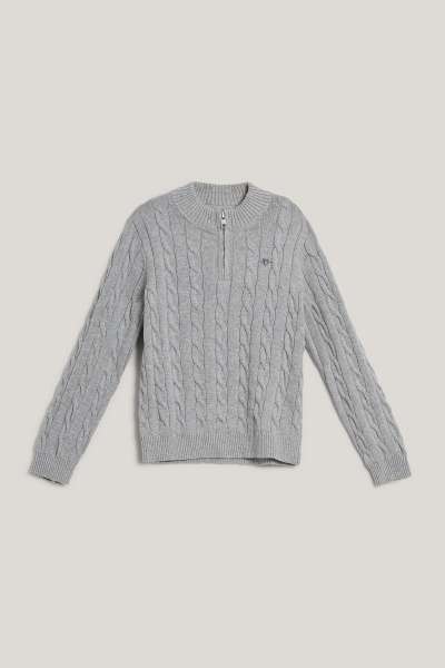 PULÓVER GANT COTTON CABLE HALF ZIP GREY MELANGE