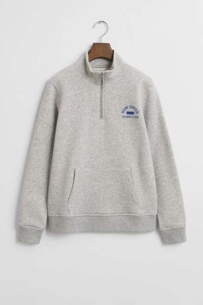 MELEGÍTŐFELSŐ GANT GRAPHIC HALF ZIP SWEATSHIRT LIGHT GREY MELANGE
