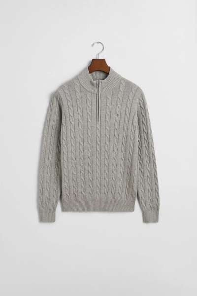 PULÓVER GANT COTTON CABLE HALF ZIP GREY MELANGE
