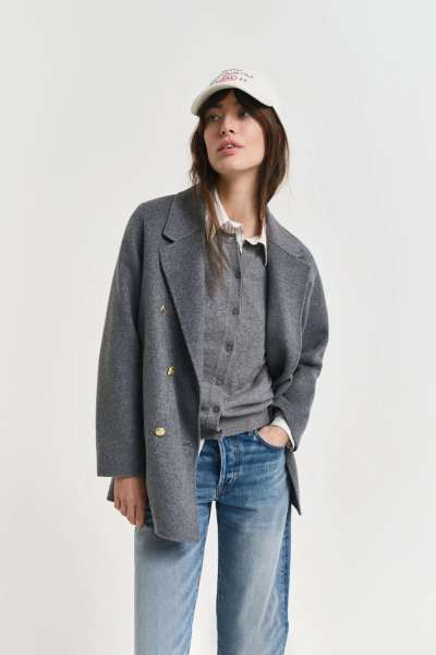 KABÁT GANT HANDSTITCHED PEACOAT CHARCOAL MELANGE