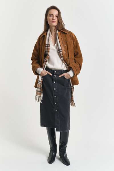 SZOKNYA GANT MIDI BUTTON FRONT DENIM SKIRT BLACK BROKEN IN