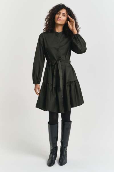 RUHA GANT COTTON SATIN LS DRESS GREEN LAGOON