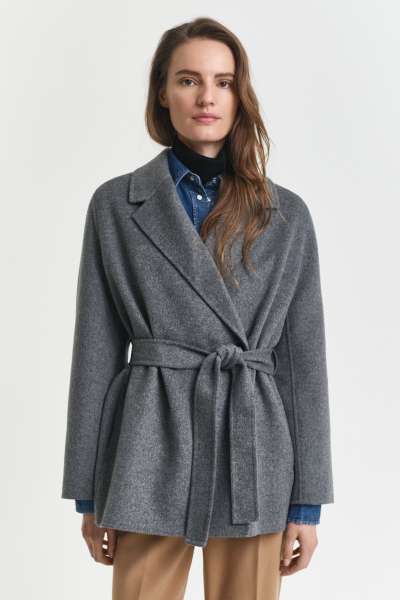 KABÁT GANT HANDSTITCHED BELTED JACKET CHARCOAL MELANGE