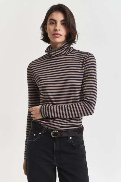 GARBÓ GANT LIGHT COTTON TRIPED L TURTLENECK TAUPE BEIGE