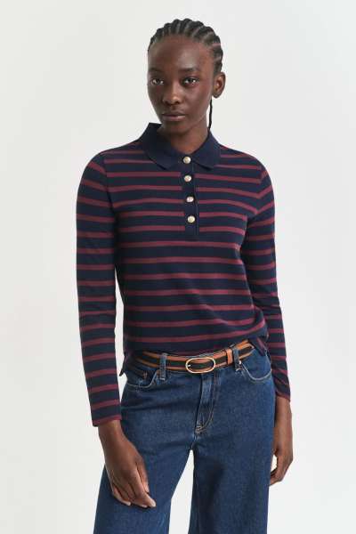 PÓLÓ GANT REG BRETON STRIPED LS PIQUE POLO EVENING BLUE