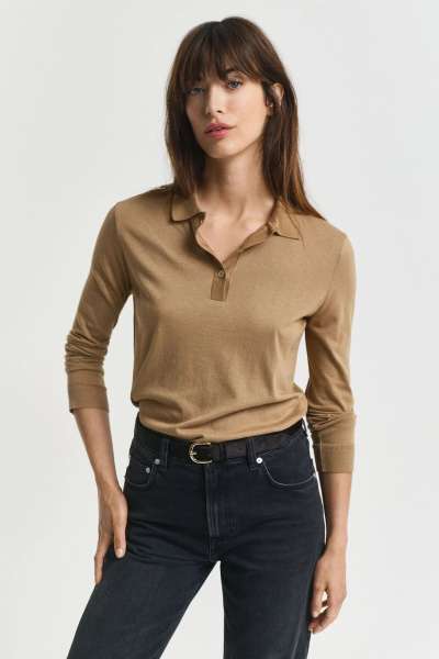PÓLÓ GANT REG SEAMLESS BUTTON LS POLO WARM KHAKI