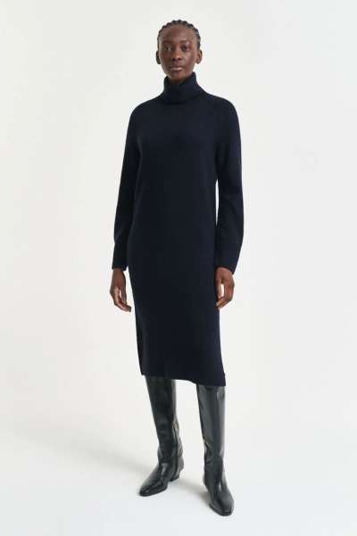 RUHA GANT DETAIL TURTLENECK DRESS EVENING BLUE