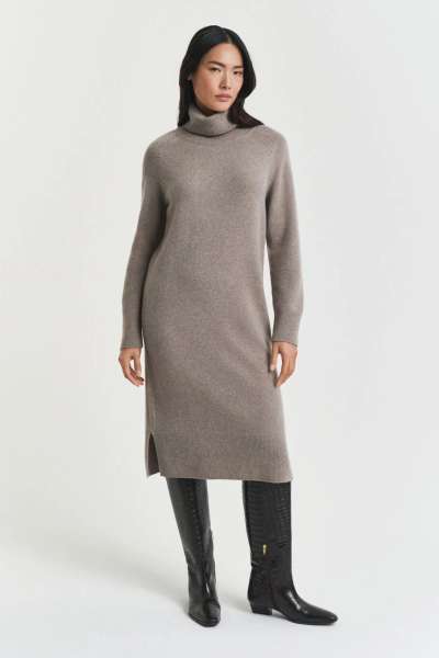 RUHA GANT DETAIL TURTLENECK DRESS TAUPE BEIGE