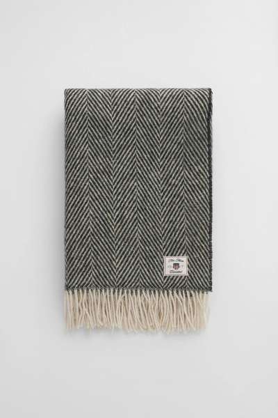 TAKARÓ GANT HERRINGBONE WOOL THROW  BLACK