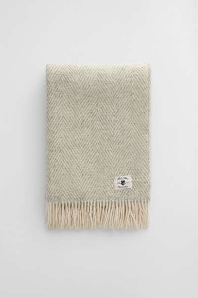 TAKARÓ GANT HERRINGBONE WOOL THROW  LIGHT GREY