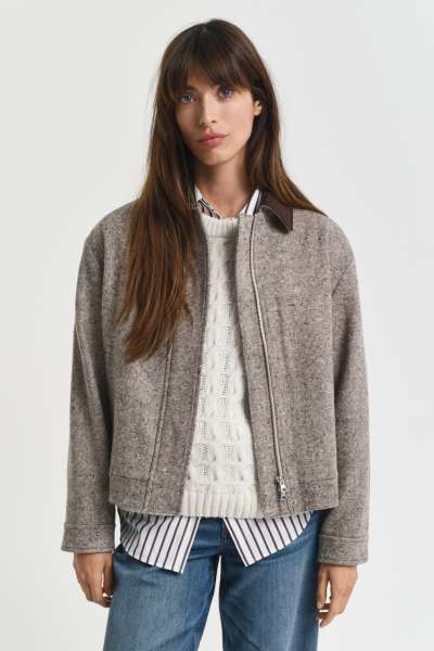 DZSEKI GANT CONTRAST COLLAR WOOL JACKET DEEP BROWN