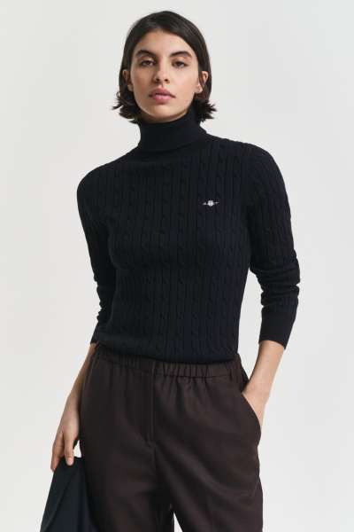 GARBÓ GANT STRETCH COTTON CABLE TURTLENECK BLACK
