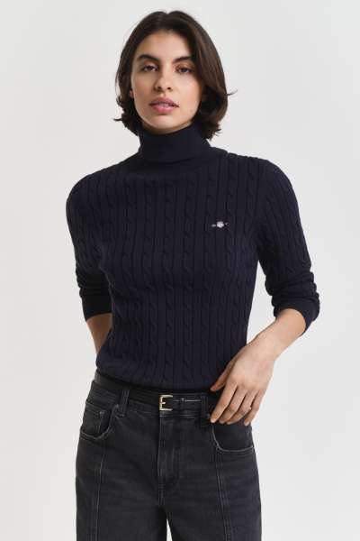 GARBÓ GANT STRETCH COTTON CABLE TURTLENECK EVENING BLUE
