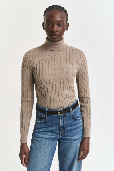 GARBÓ GANT STRETCH COTTON CABLE TURTLENECK TAUPE BEIGE
