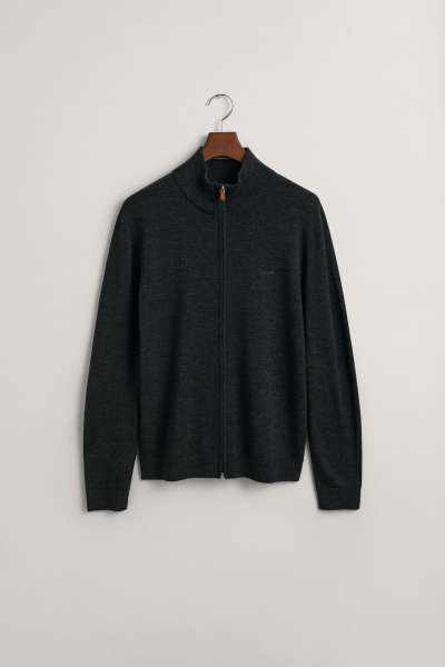 KARDIGÁN GANT EXTRAFINE MERINO WOOL ZIP CARDIGAN DK CHARCOAL MELANGE