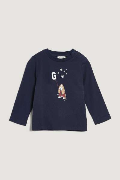 TOP GANT DOG AND SNOWFLAKES PRINT LS TOP EVENING BLUE