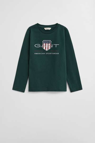 PÓLÓ GANT ARCHIVE SHIELD LS T-SHIRT TARTAN GREEN