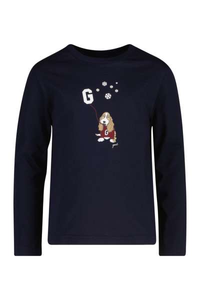 TOP GANT DOG AND SNOWFLAKES PRINT LS TOP EVENING BLUE