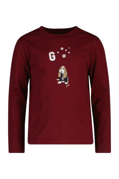 TOP GANT DOG AND SNOWFLAKES PRINT LS TOP PLUMPED RED