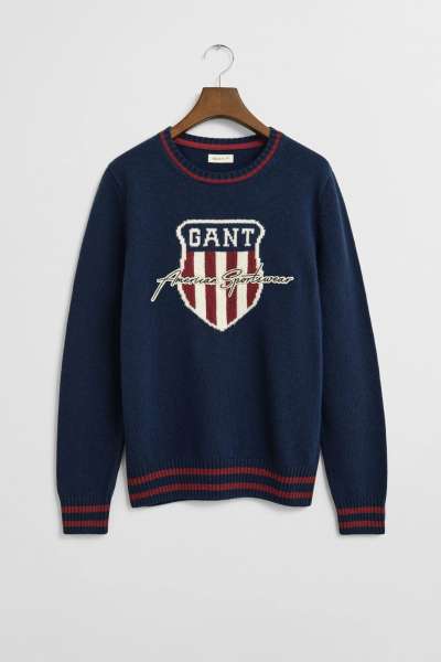 PULÓVER GANT GRAPHIC KNIT C-NECK EVENING BLUE