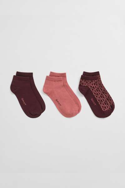 3-PACK ZOKNI GANT MONOGRAM ANKLE SOCKS PLUM WINE