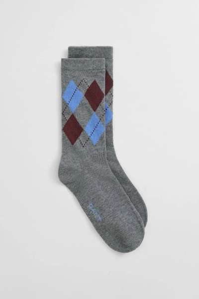 ZOKNI GANT ARGYLE CHECK SOCKS CHARCOAL MELANGE