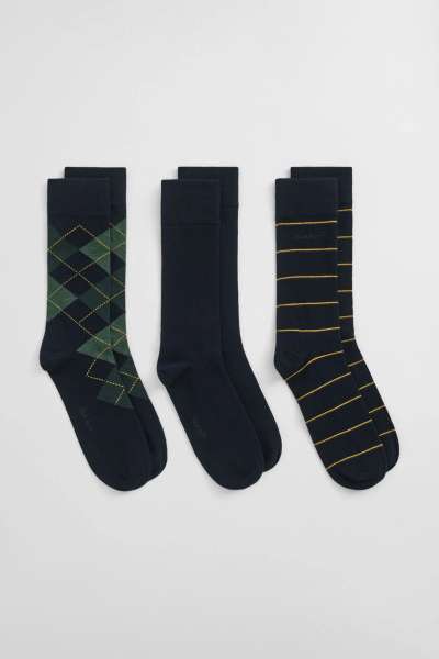 ZOKNI GANT ARGYLE AND STRIPE 3-PACK MARINE