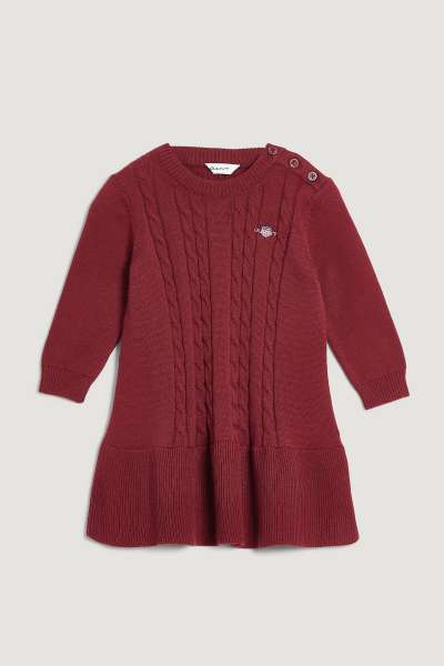 RUHA GANT COTTON CABLE KNITTED DRESS PLUMPED RED