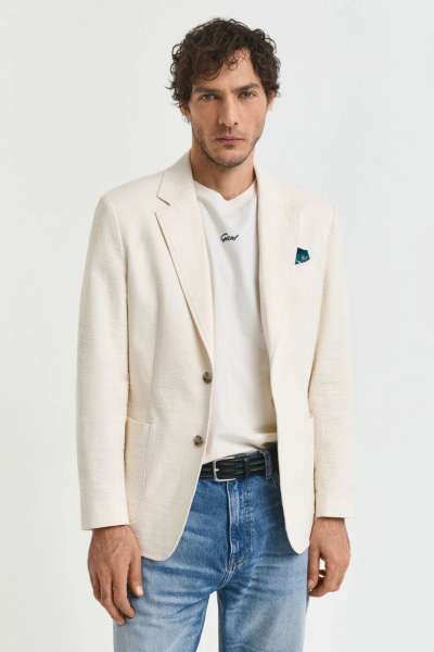 ZAKÓ GANT SLIM SEERSUCKER SUIT JACKET CREAM