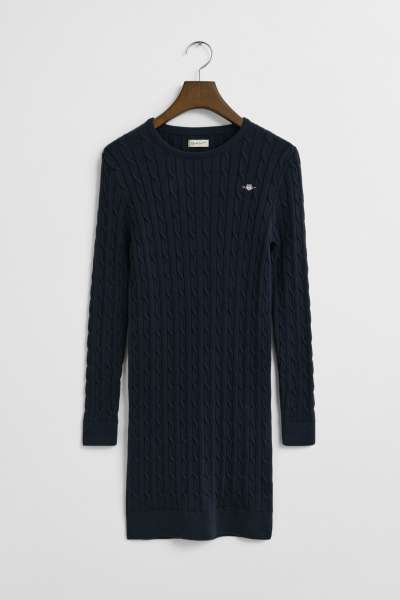 RUHA GANT STRETCH COTTON CABLE C-NECK DRESS EVENING BLUE