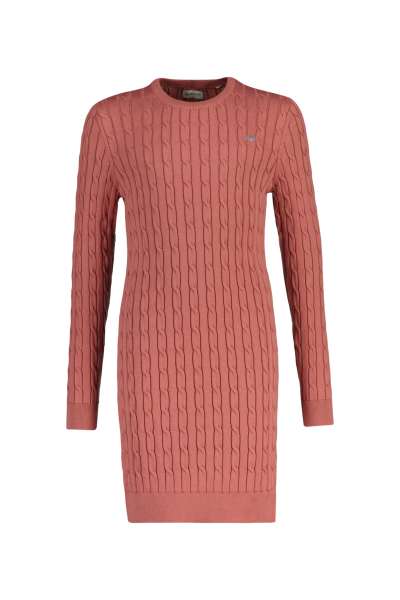 RUHA GANT STRETCH COTTON CABLE C-NECK DRESS FADED BRICK