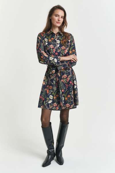 RUHA GANT FLORAL PRINT VISCOSE SHIRT DRESS EVENING BLUE
