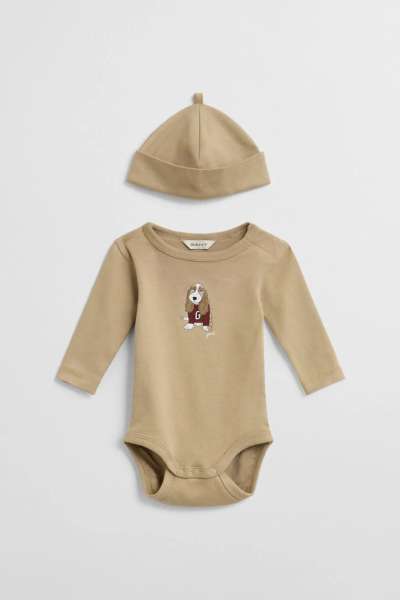 GYEREK SZETT GANT DOG PRINT BODY & BEANIE DARK KHAKI