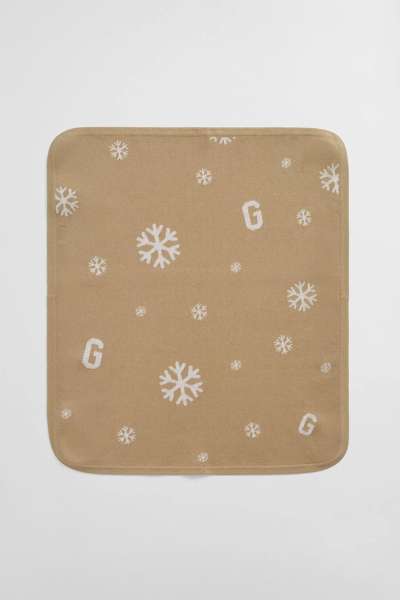 TAKARÓ GANT SNOWFLAKE AND G PRINT KNIT BLANKET 68 x 78 cm DARK KHAKI
