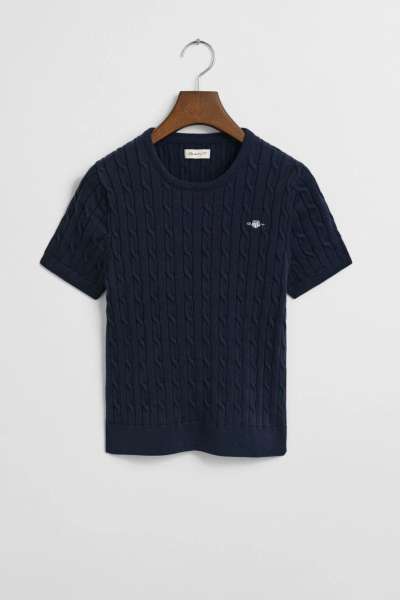 PULÓVER GANT STRETCH COTTON CABLE SS C-NECK EVENING BLUE