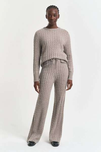 NADRÁG GANT CABLE KNIT WOOL PANTS TAUPE BEIGE