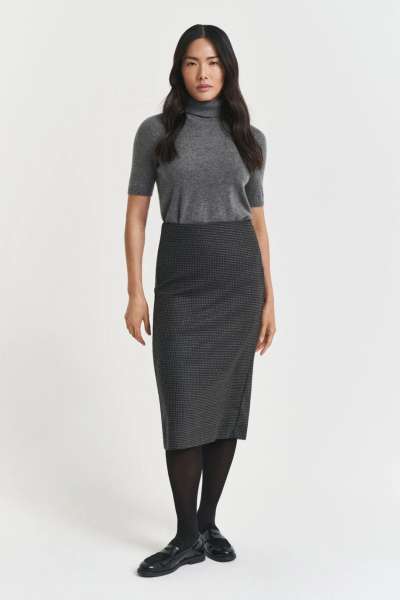 SZOKNYA GANT MIDI CHECKED WOOL PENCIL SKIRT CHARCOAL MELANGE