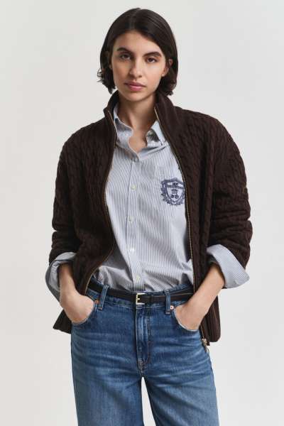 KARDIGÁN GANT CABLE KNIT ZIP CARDIGAN DEEP BROWN