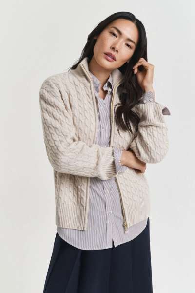 KARDIGÁN GANT CABLE KNIT ZIP CARDIGAN EED MELANGE