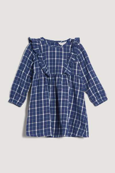 RUHA GANT CHECKED FLANNEL FRILL DRESS PERSIAN BLUE