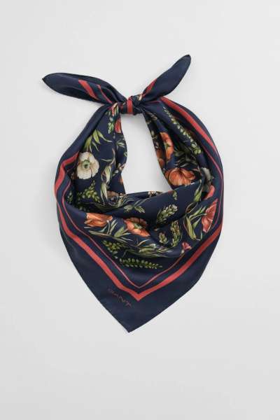 SÁL GANT FLORAL PRINT SILK SCARF EVENING BLUE