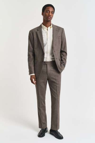 NADRÁG GANT FLANNEL HERRINGBONE SUIT PANTS DEEP BROWN