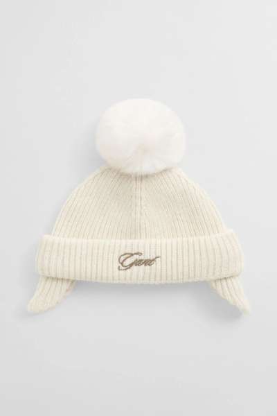 SAPKA GANT EAR FLAPS POM POM BEANIE CREAM