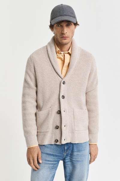 KARDIGÁN GANT WOOL BLEND SHAWL COLLAR CARDIGAN LIGHT BEIGE MELANGE